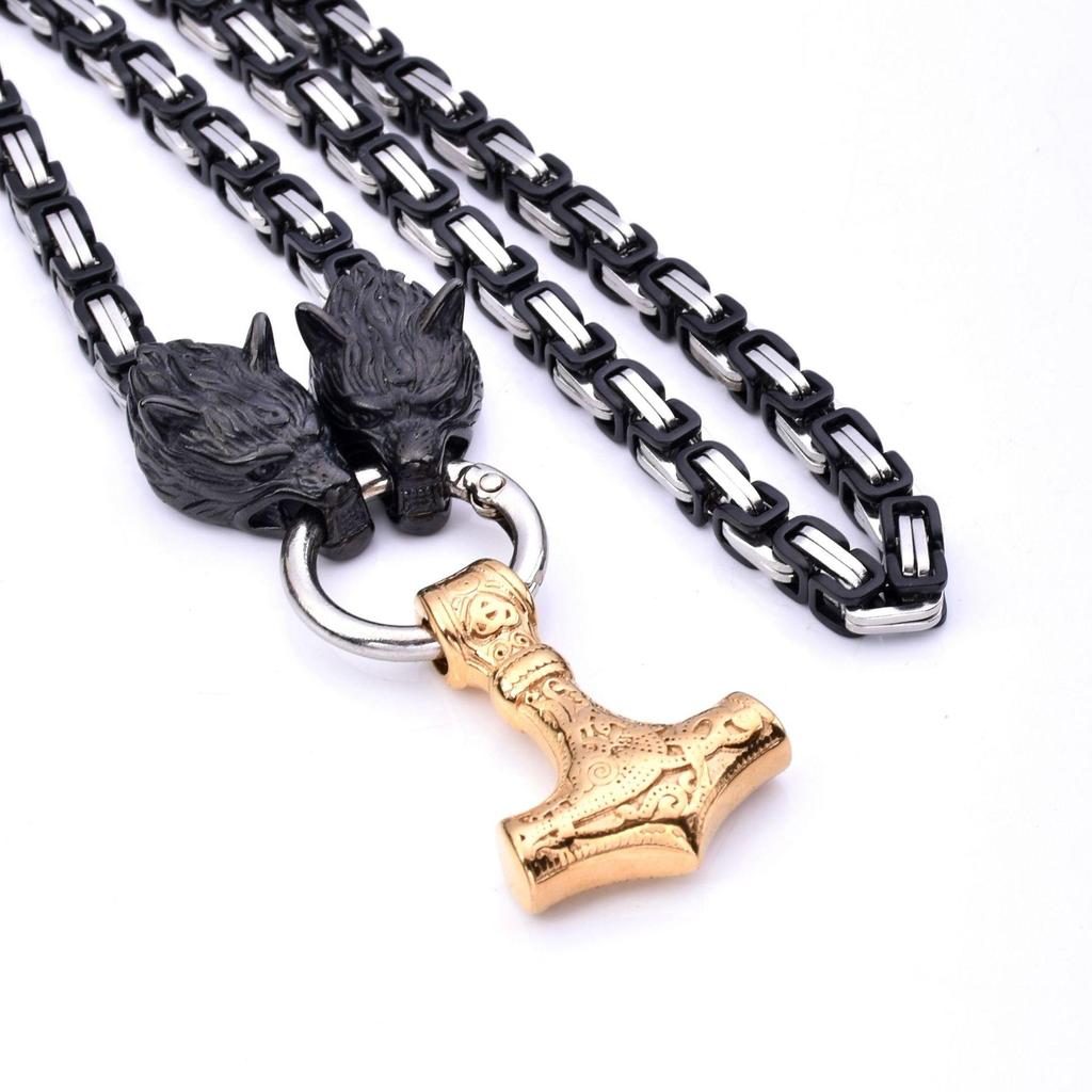 Персональный взрыв мужское ожерелье из нержавеющей стали в виде головы викинга-волка и молота Тора, ожерелье императора
