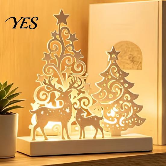 Desktop Decoration Candle Holder, Candlestick Base with Hollow Elk Christmas Tree Design, 3D Printed Matte White Ornament for Festive Home Table Decor