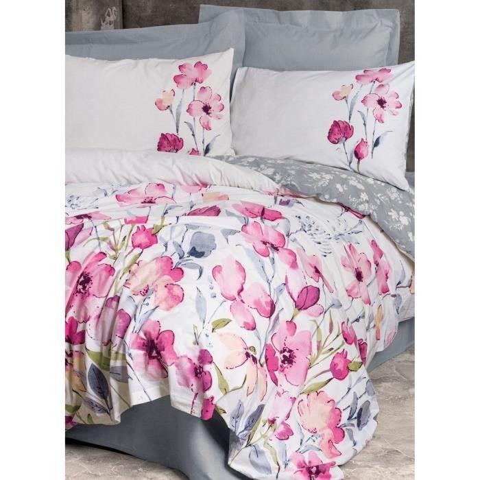 Parure de lit - 1 housse de couette 220 x 240 cm + 2 taies d'oreiller 60 x 60 cm - 100% coton renforcé - Gris