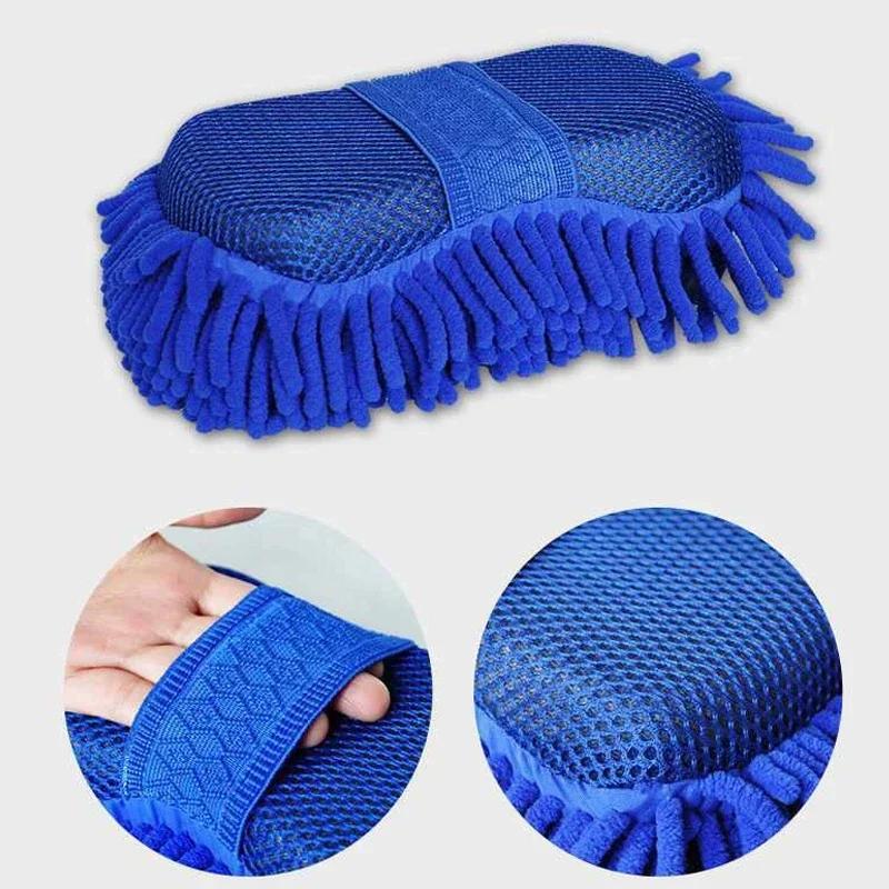 2Pc Blue Microfiber Chenille Car Wash Sponge Care Washing Brush Pad Cleaning Tool Auto Washing Towel Gloves Styling Accessories