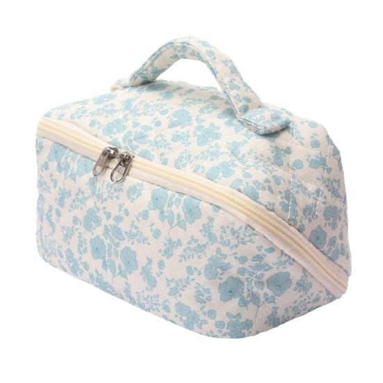 Стеганая косметичка с цветочным принтом, полностью открывающаяся на 180 градусов, дорожный органайзер для косметики, женская большая вместительная сумка для туалетных принадлежностей для отпуска, для ежедневного использования на туалетном столике