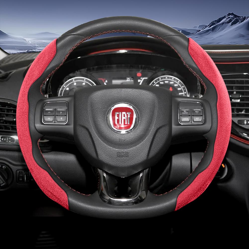 zkfan8 Suitable for Fiat Sports Suede Steering Wheel Cover, Split Snap-On Type, Non-Slip and Durable, for Models Such as 500 Panda Pandina Tipo Egea