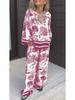 2024 V-neck Print Long Sleeve Women's Fashion Set with Pockets