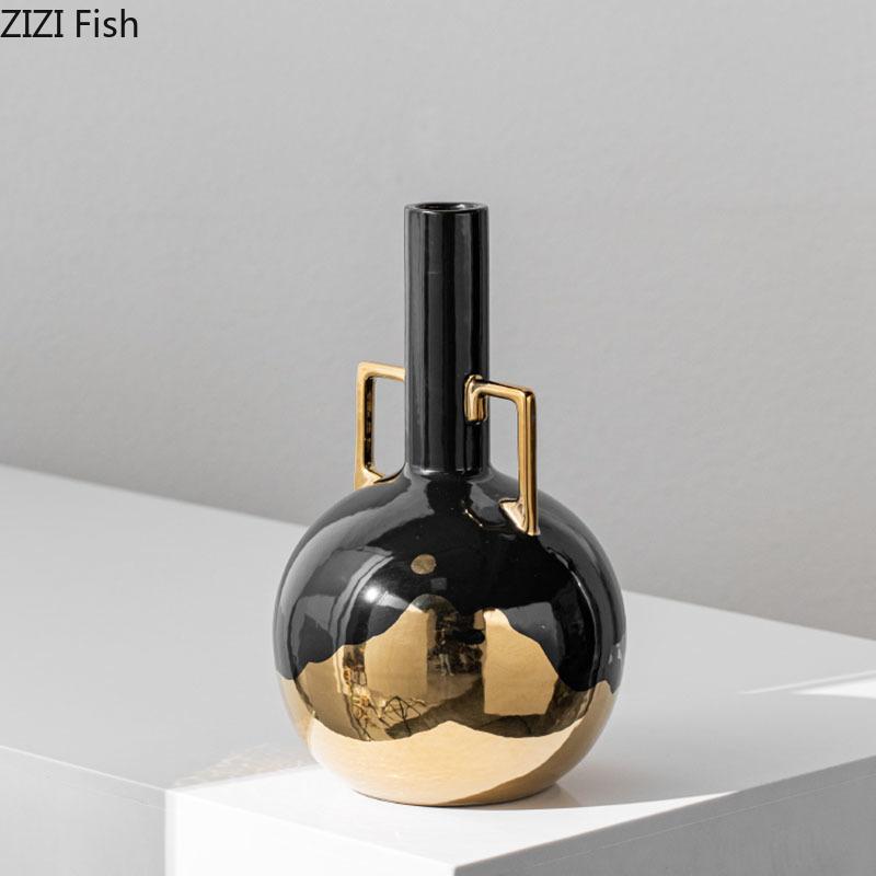Креативная Черно-Золотая Керамическая Ваза Настольное Украшение Минимализм Украшения Цветочная Композиция Цветочные Вазы Эстетичный Декор Комнаты