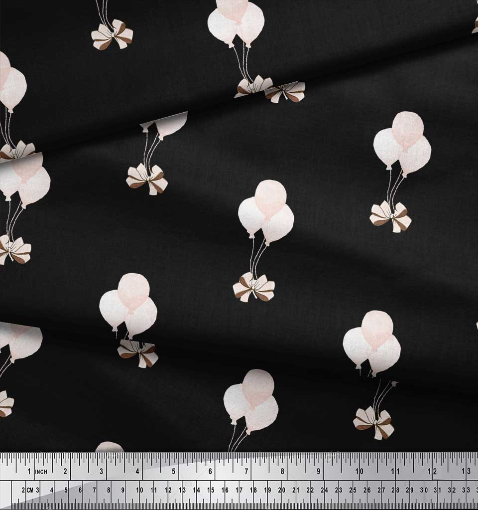 Soimoi Черная японская креп-сатиновая ткань с бантиками и воздушными шарами, детская ткань для рукоделия с принтом, ширина 42 дюйма по метрам