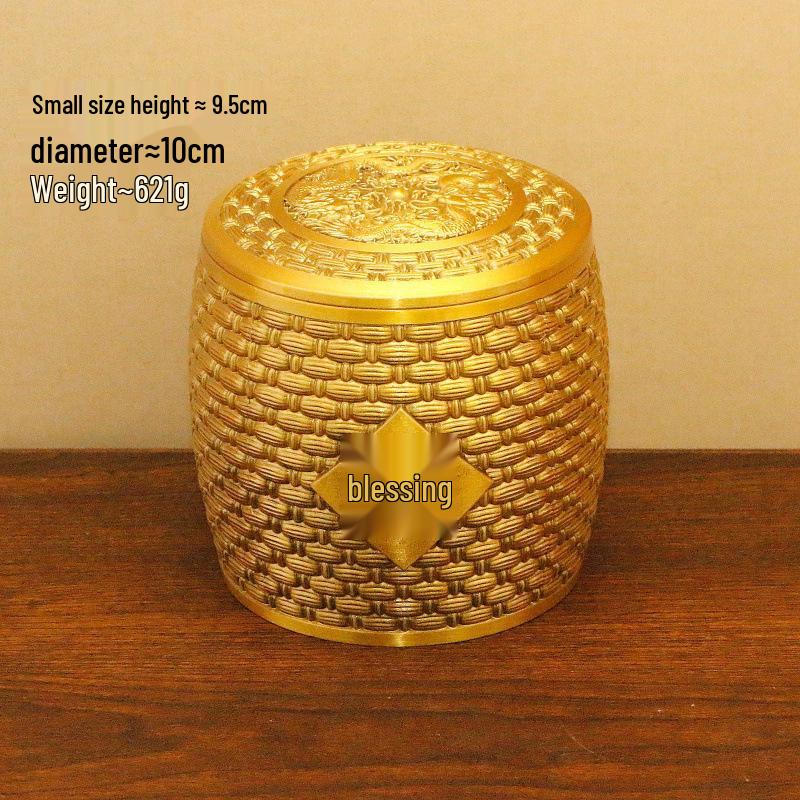 Brass Double Blessing Tea Can: Pure Copper Sealed Storage with Lid for Home or Office