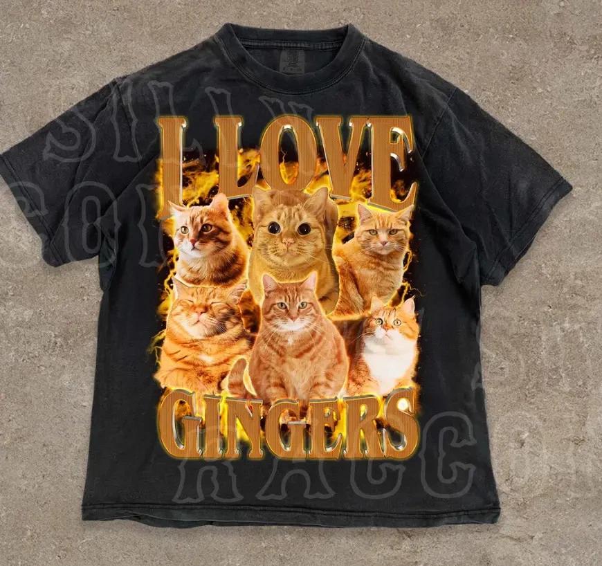 I Love Gingers Shirt, Funny Orange Cat Tee, Retro Y2K Unisex T-Shirt, Meme Shirt