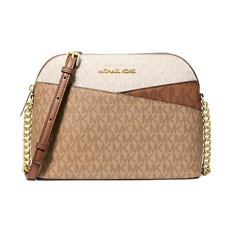 Michael Kors Jet Set Travel Дизайн с принтом логотипа Печатанный холст Покрытый холст Сумка через плечо Сумка на плечо Средняя Женская Бежевый