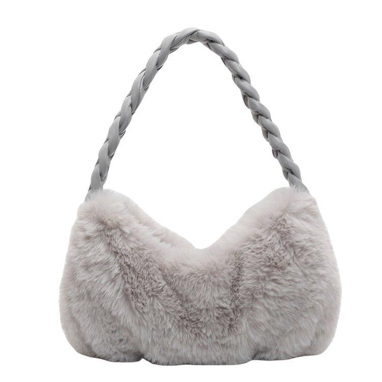 Осенне-зимняя новая плетеная плюшевая сумка подмышкой, симпатичная, простая, нишевая, дизайн, высокая вместимость, универсальная, женская