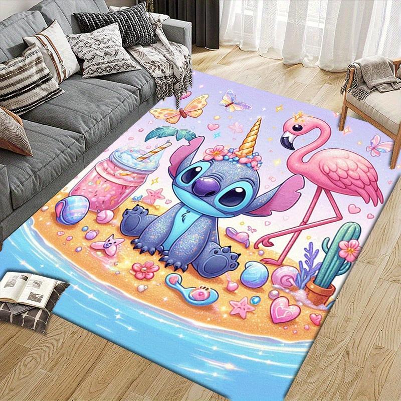 1pc Cute Stitch Pattern Area Rug Soft Flannel Floor Mat for Living Room,Office,Bedroom and Carpet,Sofa Coffee Table Floor Mat