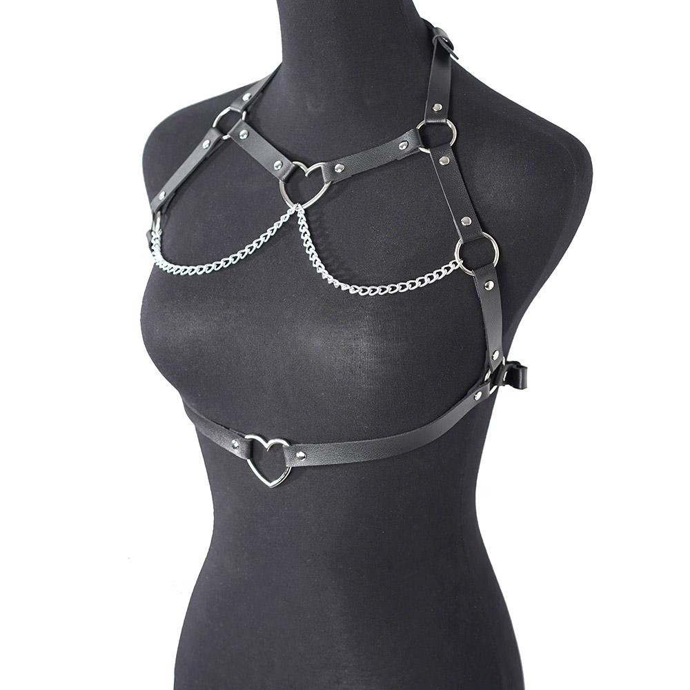Pu Leather Fashion Chain Harness Belt Chest Harness Corset Bondage Lingerie Punk Gothic Lingerie Fetish Women Clothing