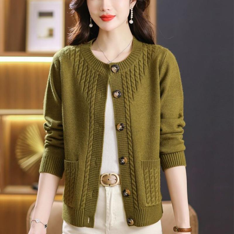 Sweater Cardigan for Women Autumn and Winter New Round Neck Mother Loose Knitted Sweater Versatile Fashionable Top Jacket