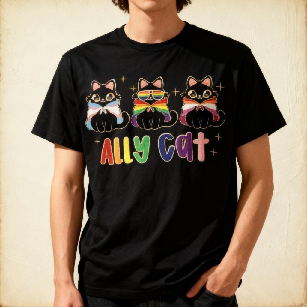 Ally Cat Rainbow LGBT Pride Flag Gay Pride Month 2025 Unisex T-Shirt