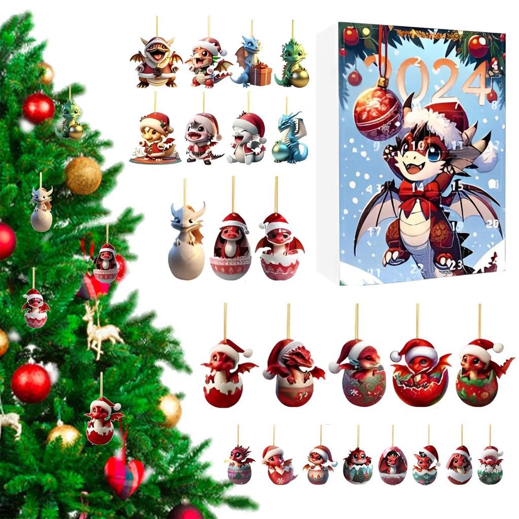 Адвент-календарь с драконом, рождественский календарь обратного отсчета с 2D-акриловыми игрушками-украшениями в виде динозавров, рождественский 24-дневный адвент-календарь для детей