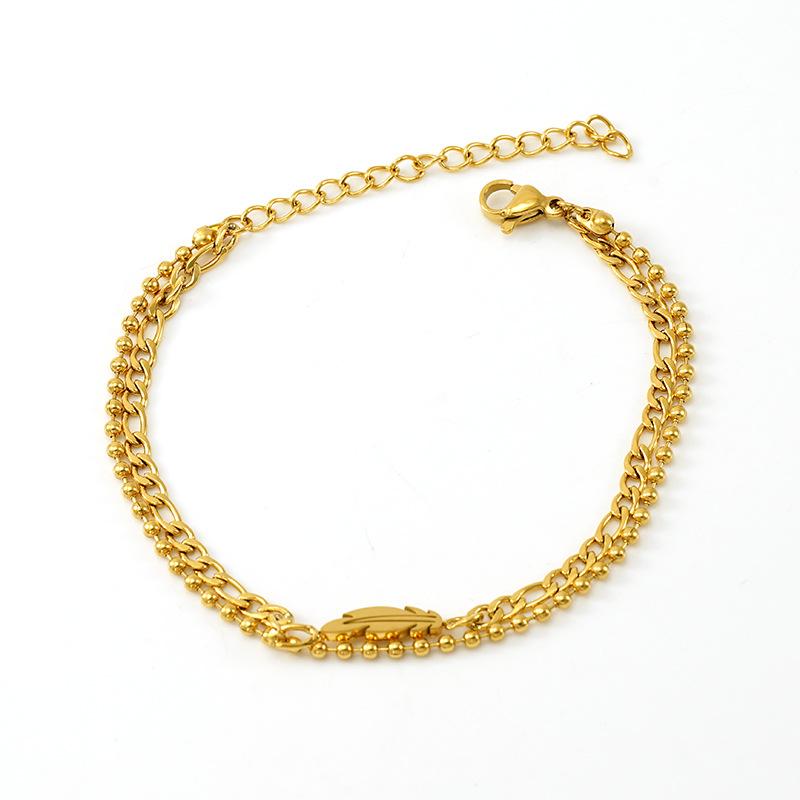 Стильная и простая новая цепочка с бусинами Figaro с двумя перьями, украшение для ступни, браслет на щиколотку из нержавеющей стали с перьями