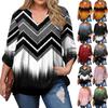 Women's Plus Size Fashion Printed Casual Pleated Round Neck Long Sleeve Top
