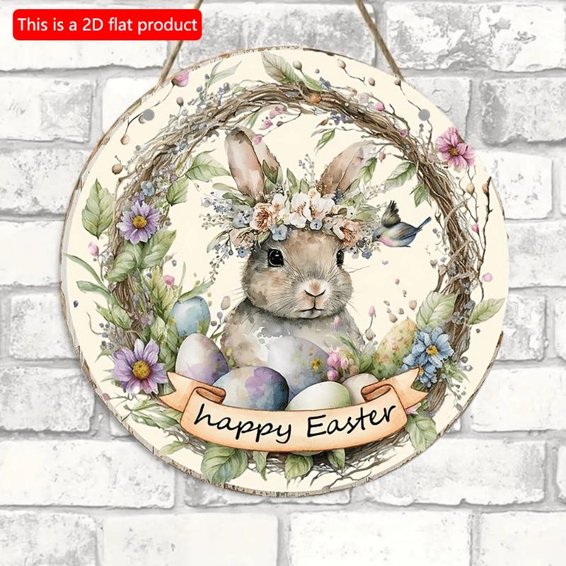 2d Плоский 20*20см, Пасхальное украшение, Счастливой Пасхи, Деревянное круглое настенное украшение, Мультяшный кролик пасхальное яйцо приветственный номер дома для дома, кухни