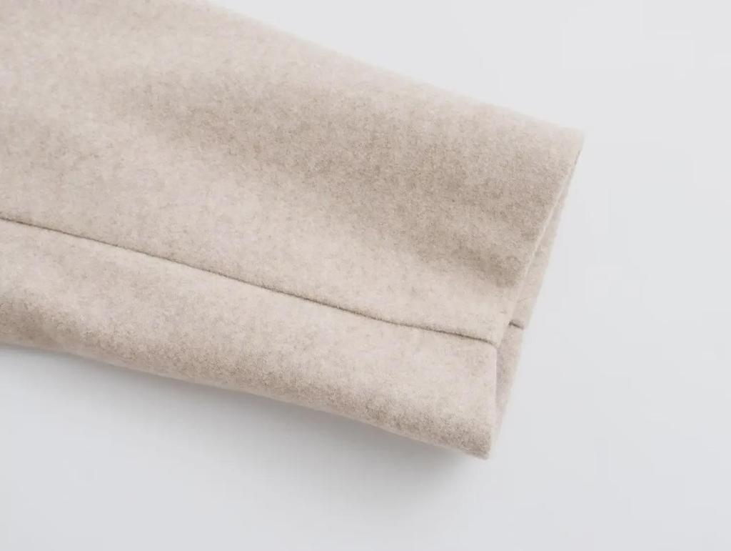 2024 Spring European & American Women's Solid Color Hooded Mid-Length Belted Woolen Coat