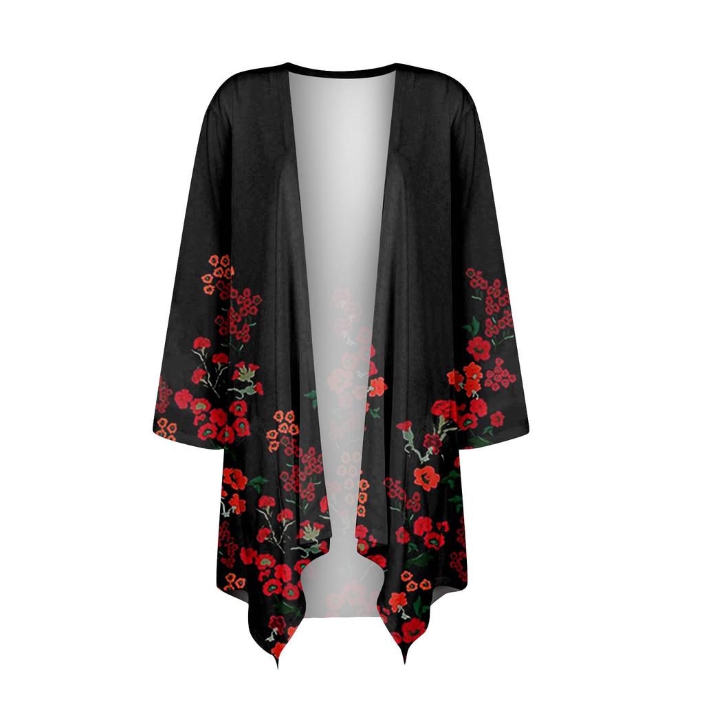 Женский кардиган неправильной формы с принтом, рукавами три четверти и карманной курткой