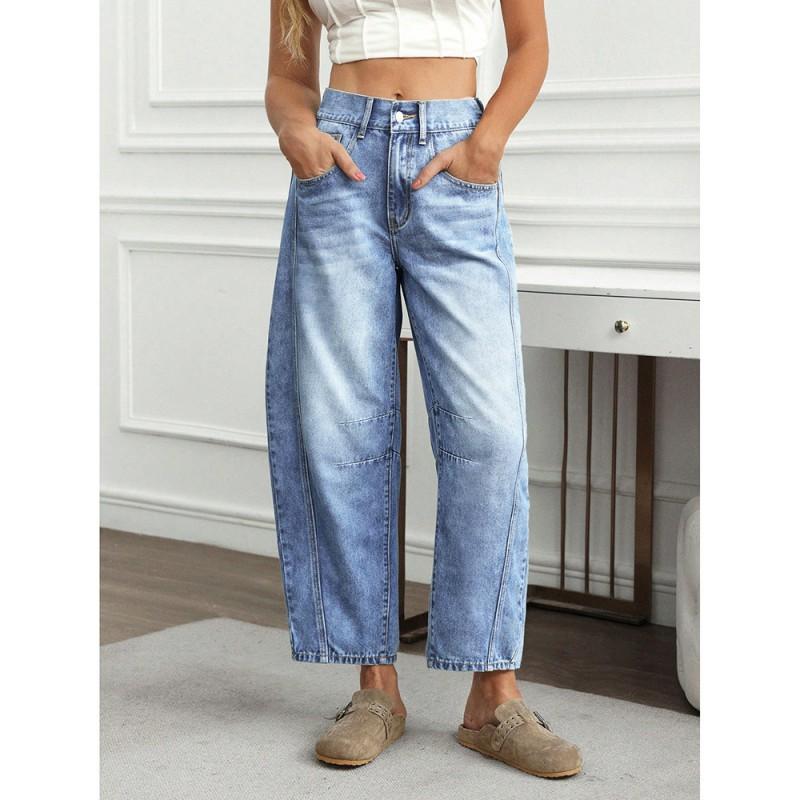 Womens Loose Straight Leg Jeans Wide High Waist Washed Casual Long Pants 2025