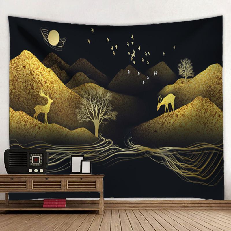 Elk Printing Tapestry 3D Forest Waterfall Landscape Wall Hanging Home Background Cloth Decor Garden Poster for Outside
