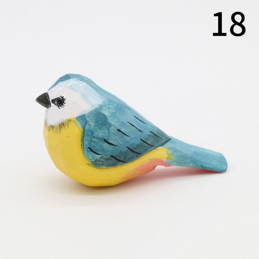 Handmade Small Bird Ornament Cute Wooden Bird Figurine Creative Wood Carving Bird Children's Toys