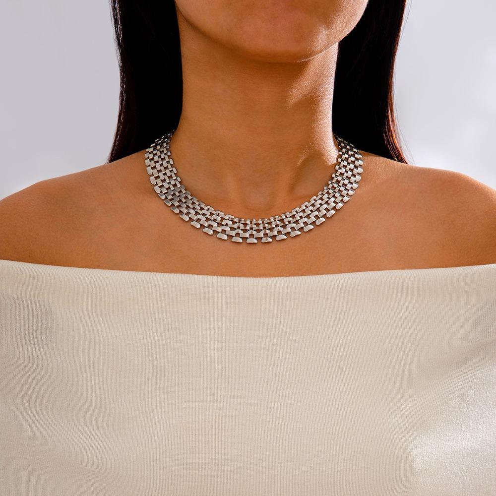 Mesh Design Exaggerated Cuban Chunky Chain Hollow Clavicle Chain Jewelry Hip Hop Necklace Summer