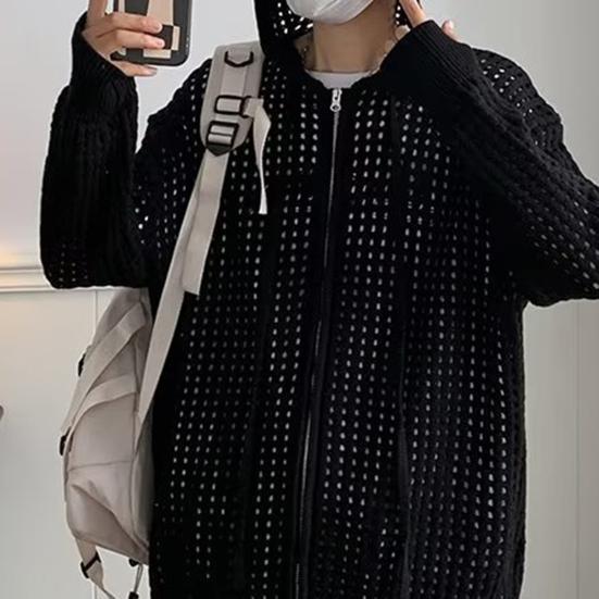 Мужской свитер с длинным рукавом, на молнии, однотонный, с ажурным дизайном, супермягкий, декоративный, полиэстер, мужской свитер-пальто с капюшоном, осень