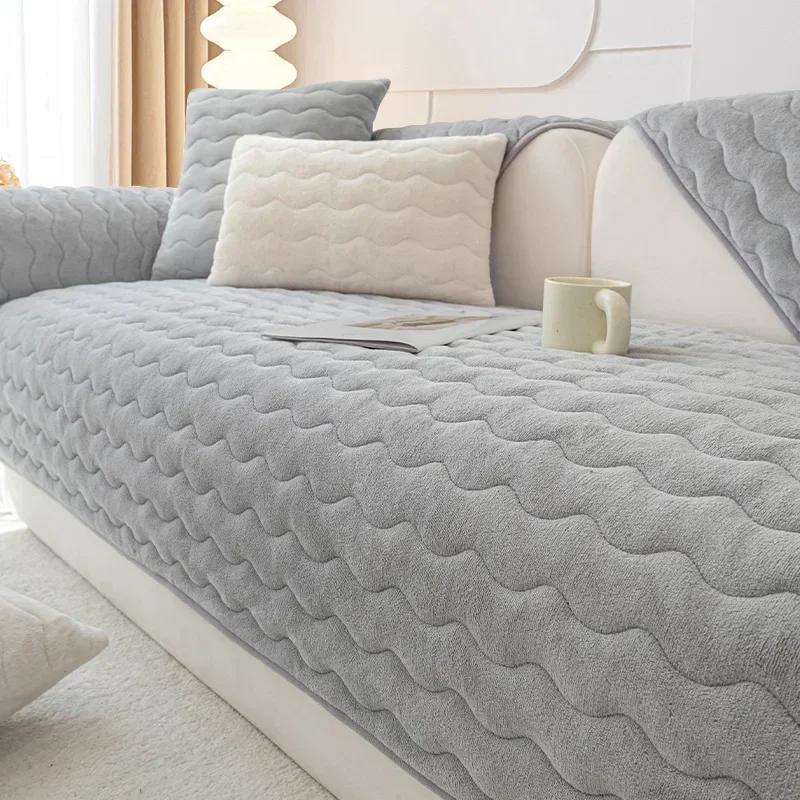 Чехол для дивана Nordic Plush Velvet, накладка на диванное полотенце, теплый зимний чехол для дивана в форме буквы L для гостиной