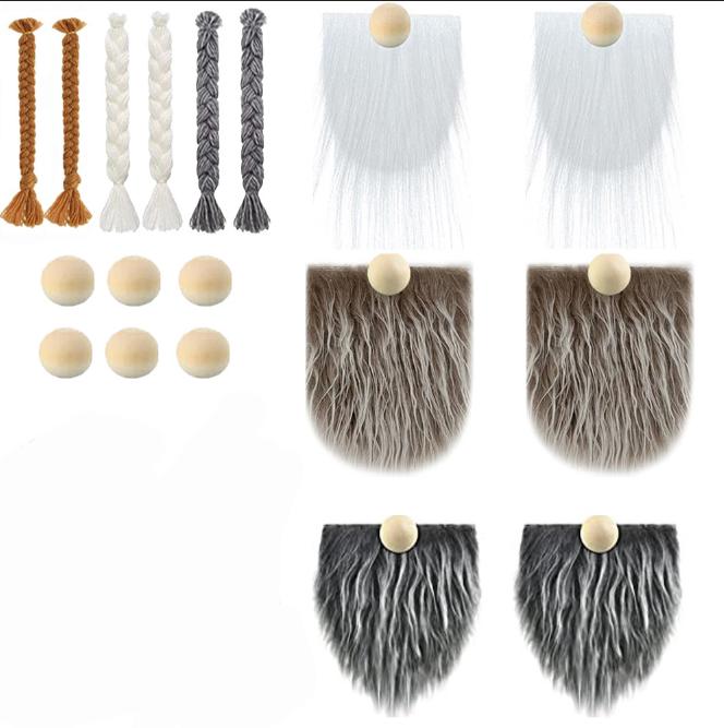 Gnome Beard Braids Wooden Balls Nose Set, Handmade Gnome Beard Fake Fluffy Gnome Beard Faux Fur Gnome Dwarf Beard Braids