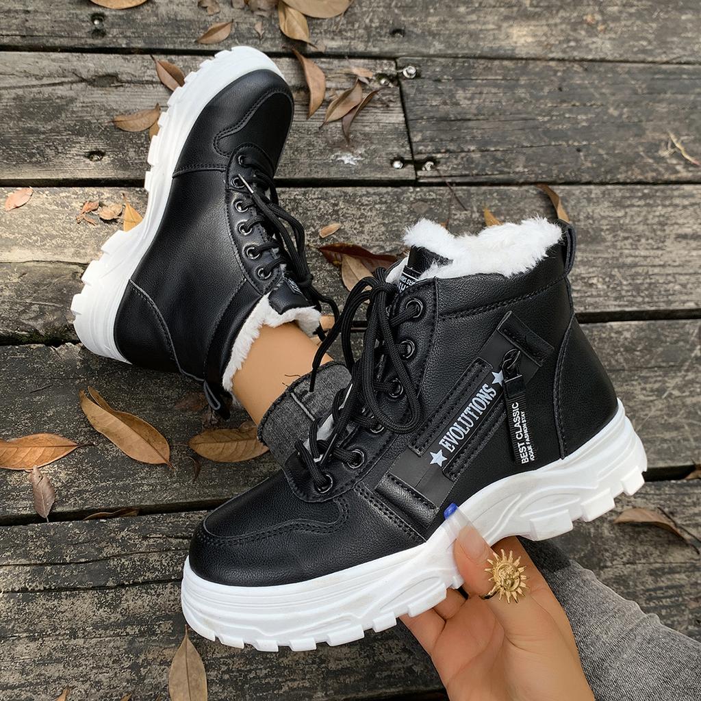Женские кроссовки Зимняя мода Теплые ботильоны Толстая подошва Нескользящая спортивная обувь Женские Большого размера Утепленные плюшевые туфли Женские