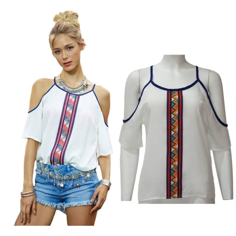 Trendy Casual Printed Off-shoulder Chiffon Blouse For Women Spring 2016