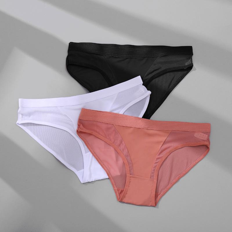 Women's Briefs Low Waist Mesh Solid Color Briefs Cotton Crotch Briefs Sexy Ladies Underwear