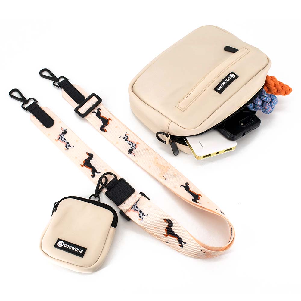 Waterproof Black Nylon Dog Walking Bag Crossbody Small Dog Treat Pouch Poop Bag Dispenser Personalized Bag for Dog Walking