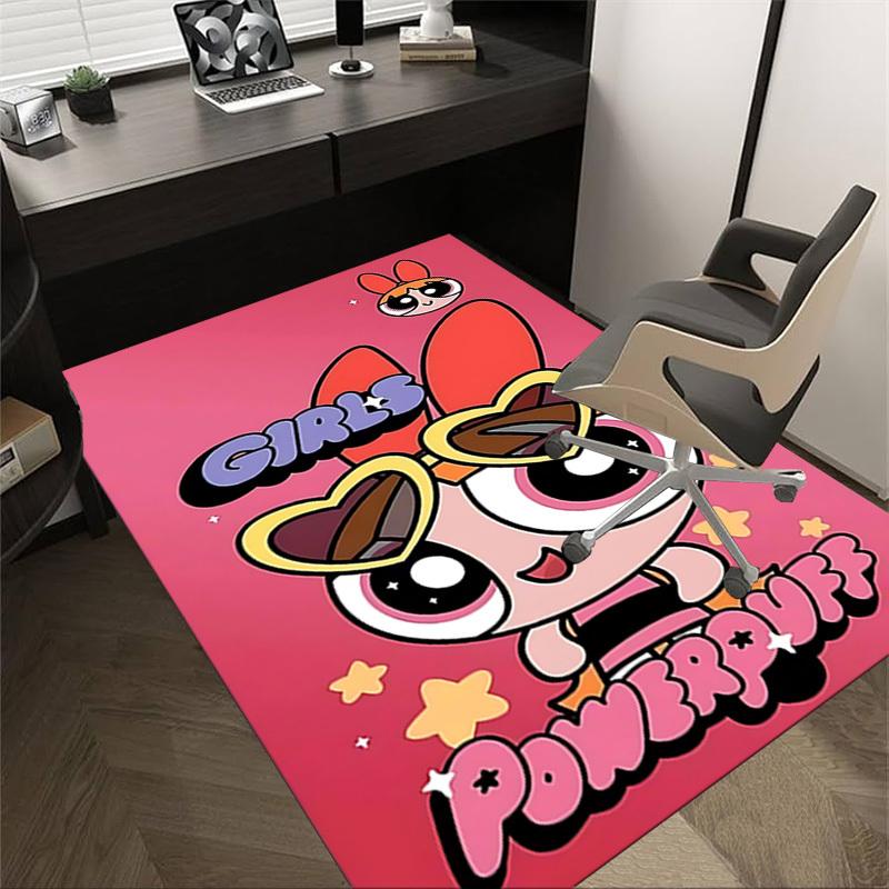 1 шт. Ковер POWERPUFF GIRLS с противоскользящей основой из полиэстера для пола в офис. Спальню