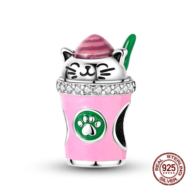 100% стерлингового серебра 925 пробы с изображением кофейного кота, кролика, медведя, пингвина, бусины, подходят для 925 оригинальных браслетов, сделай сам, подарок на день рождения, ювелирные изделия