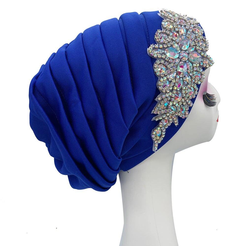 Женская плиссированная шляпа-тюрбан со стразами