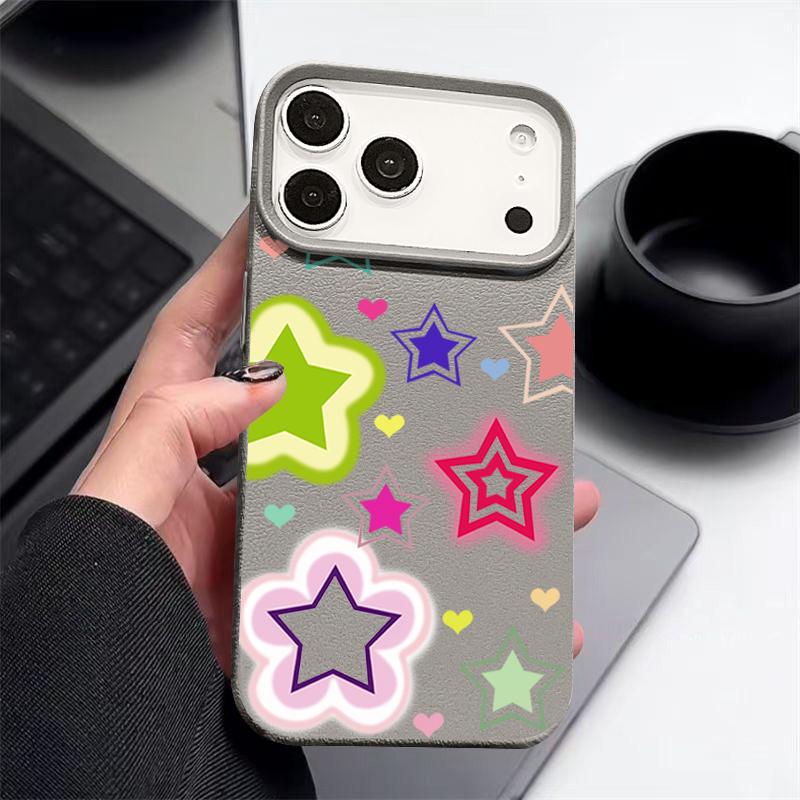 Для чехла iPhone 17 Pro Max Роскошный смешанный красочный узор Звезды Кожаная текстура Силиконовая накладка Для iPhone 16 Pro Max 15 14 13 12 11 16E Air