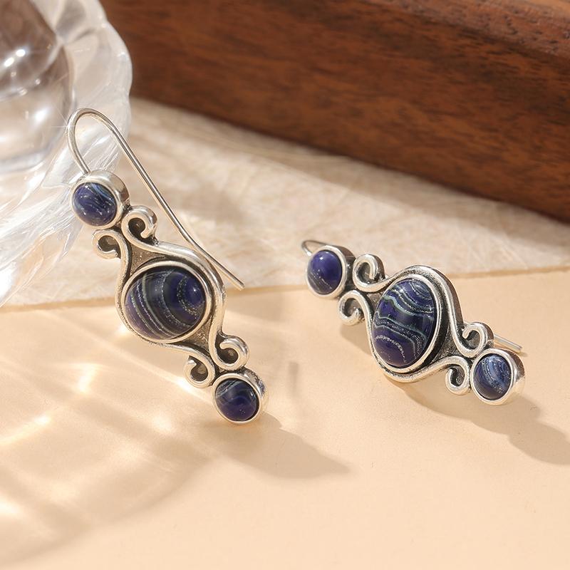 Винтажные серьги-подвески ручной работы с инкрустацией синтетическим лазуритом для женщин Элегантные Изысканные Банкетные Ювелирные Аксессуары