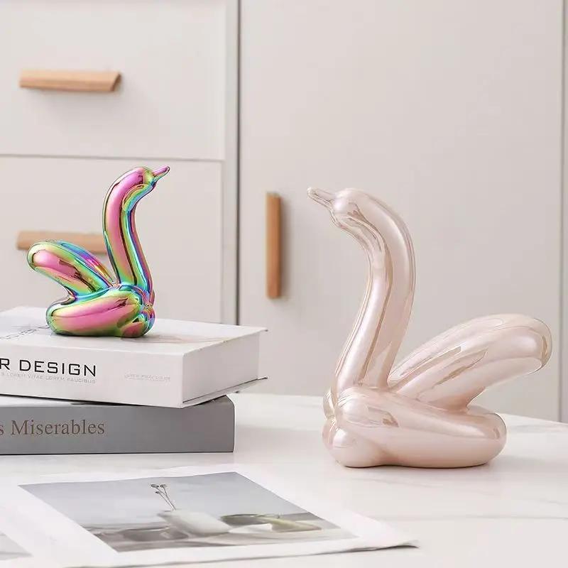 13.4cm Mini Creative Swan Abstract Ceramic Ornament Sculpture Study Room Statue Home Office Accessories Decoration Gift