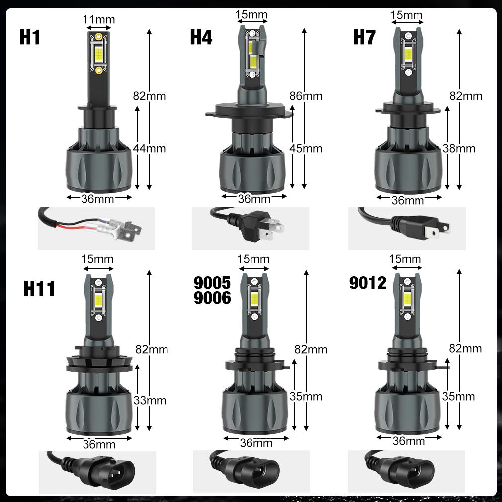 2Pcs Super Bright Mini H4 H7 LED Car Headlight Bulbs 70W 20000Lm CSP Chip Auto H1 H11 LED Light H8 HB3 HB4 9005 9006 9012 Hir2 6000K Auto Lamp 12V
