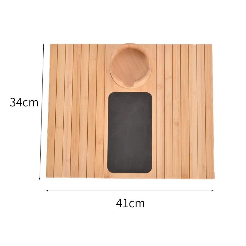 Lazy Sofa Armrest Tray Natural Non-Slip Bamboo Sofa Side Storage Tray Foldable Solid Wooden Snacks And Treats Dinner Tray