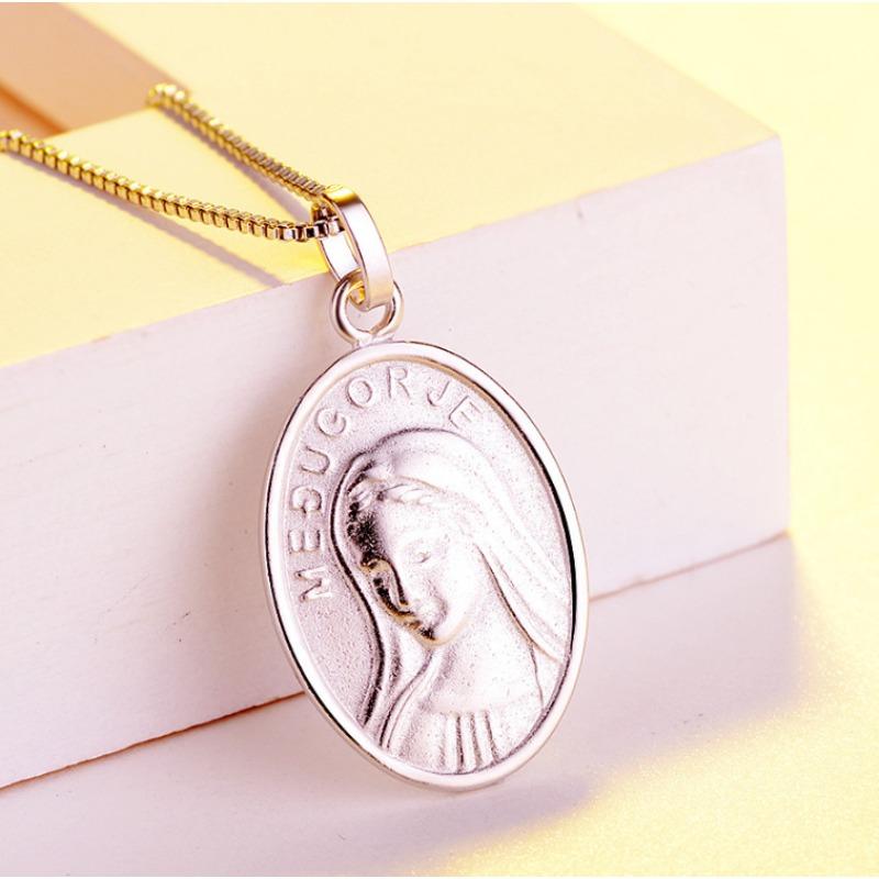 Подвеска бренда Девы Марии из стерлингового серебра 925 пробы, христианский жетон, подвеска веры и удачи, подвески