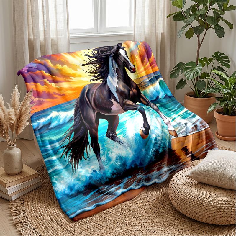 Ocean Horse Adventure 1 Theme blanket Lightweight Warm Flannel Blanket Decorative Throw Blanket for Home Decoration