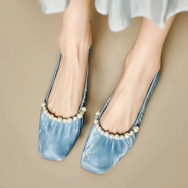 Женские туфли-лодочки Летние новые на низком каблуке с квадратным носком, расшитые бисером, обувь для танцев, повседневные модные оксфорды на легкой мягкой подошве