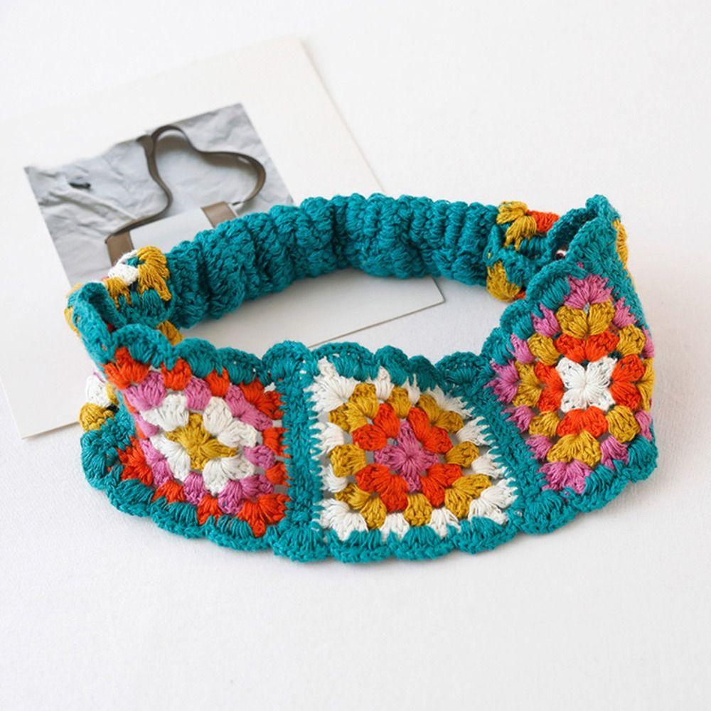 Bohemian Hollow Crochet Bandana Flower Women Hair Scarf Cute Ethnic Style Hair Band Travel
