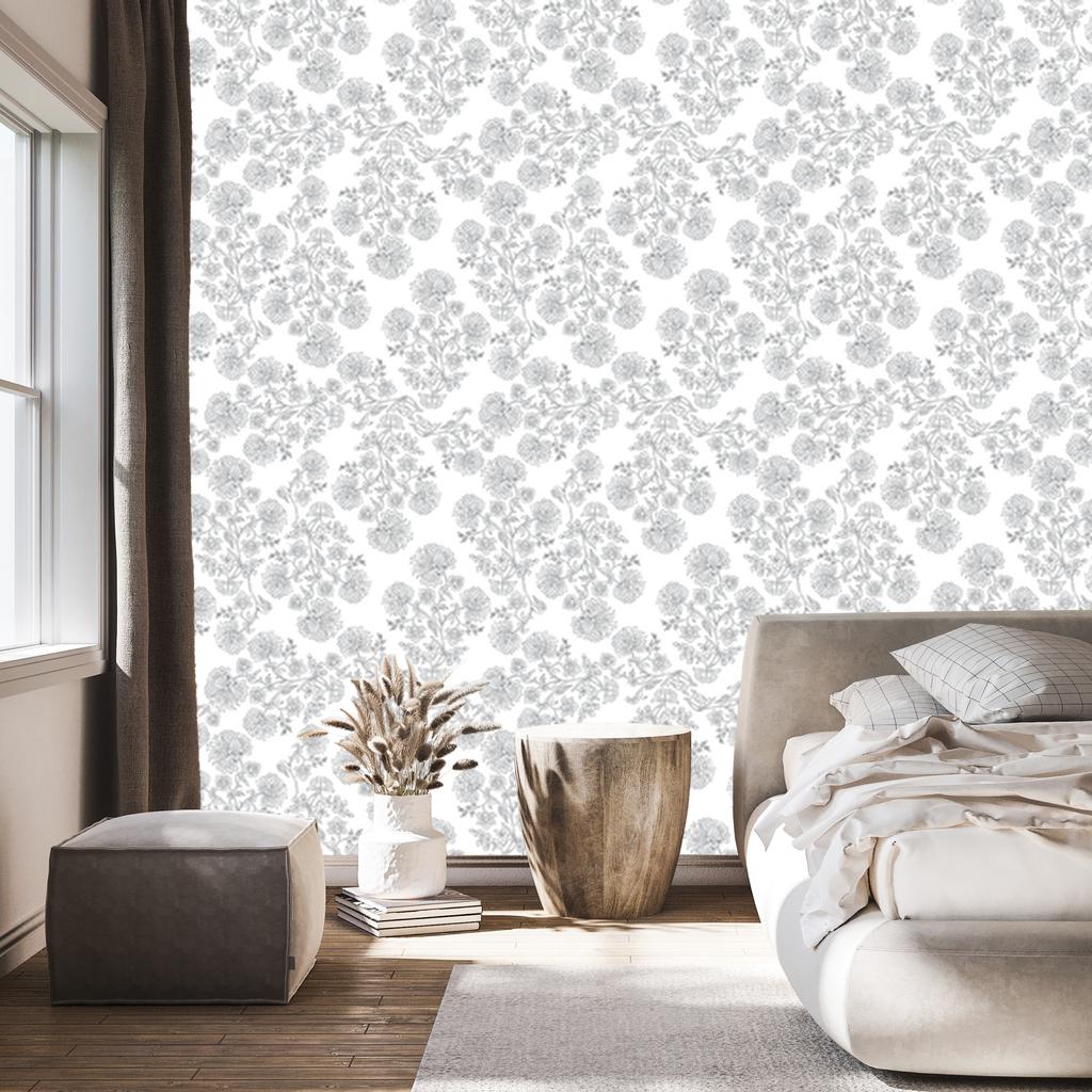 Wallpaper Flowers light gray and white, light gray background 50x1000