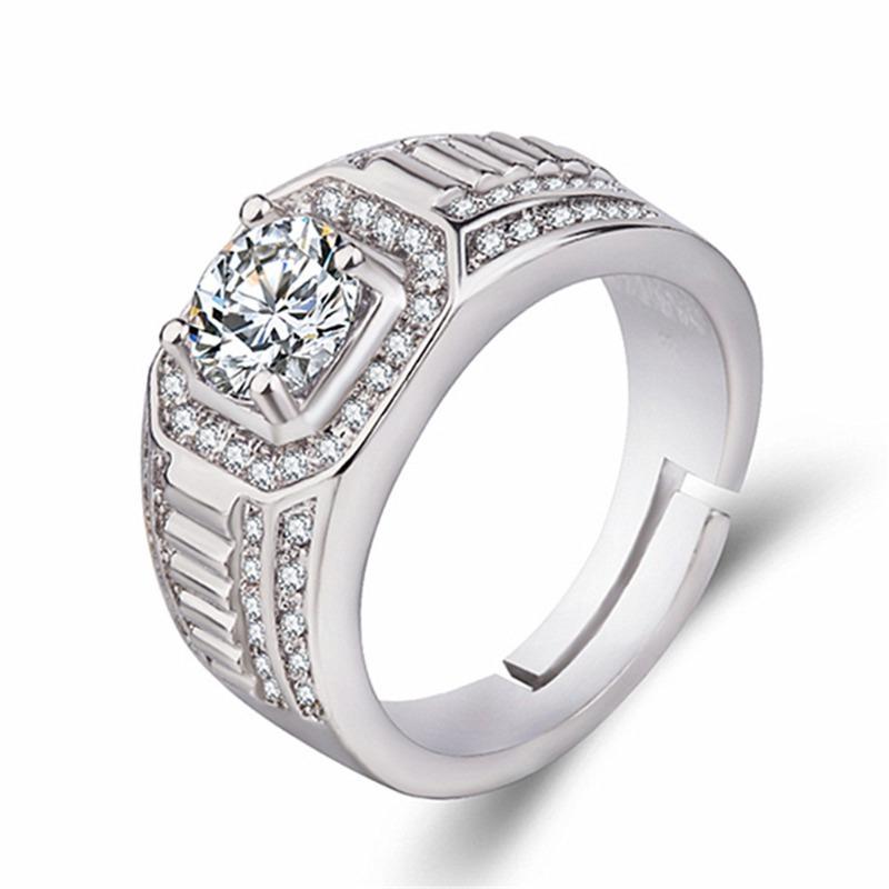 S925 Silver Ring Couple Ring Women's Diamond Ring Zircon Open Wedding Ring Domineering Men's Ring