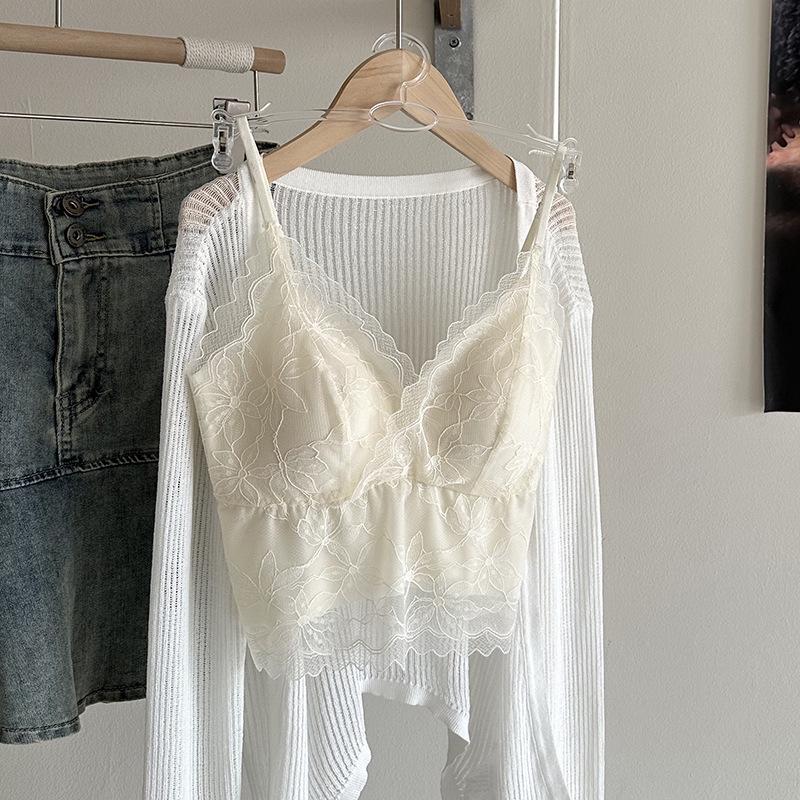 Кружевной топ-майка Ya Shuang с французской вышивкой, с фиксированными чашками и вкладышами - Универсальный и удобный