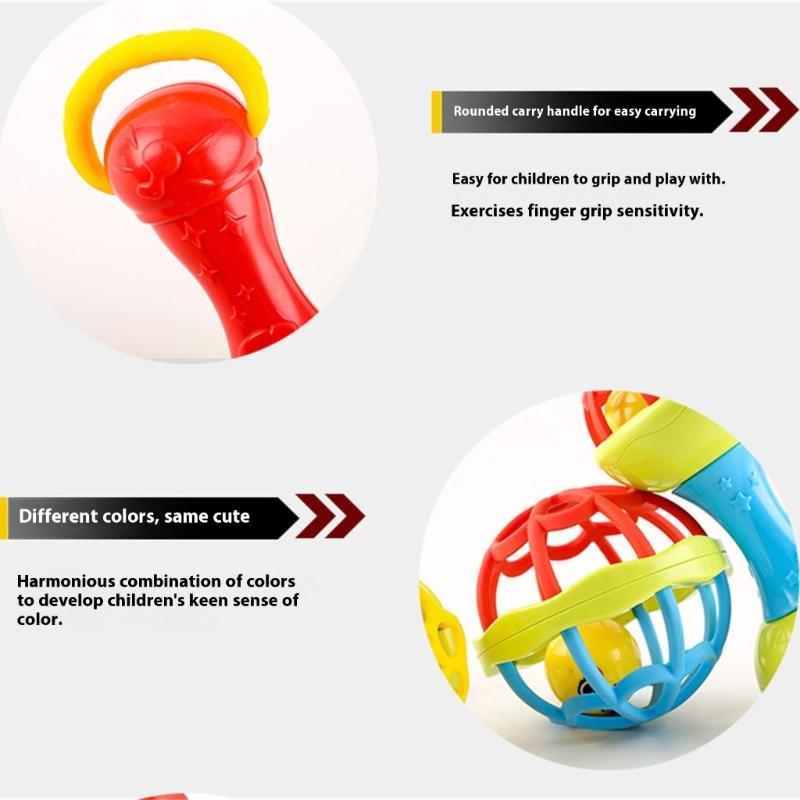 Baby Chew Toy With Textured Roller Ball And Gentle Rattle Sound For Hand Eye Coordination